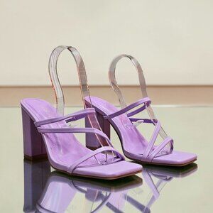 Purple Block Heel Sandals With Strappy Design Open Toe For Women
